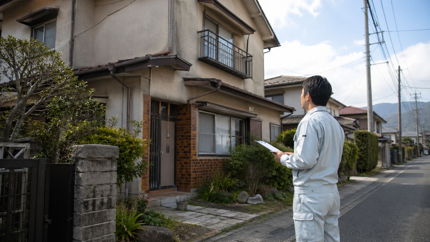 松本市で解体工事の現地確認を行うスタッフのイメージ