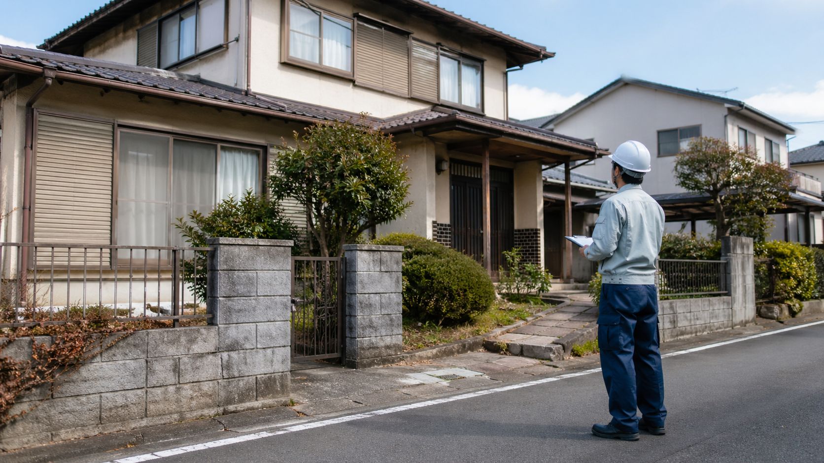 塩尻市で空き家解体の現地確認を行うスタッフのイメージ