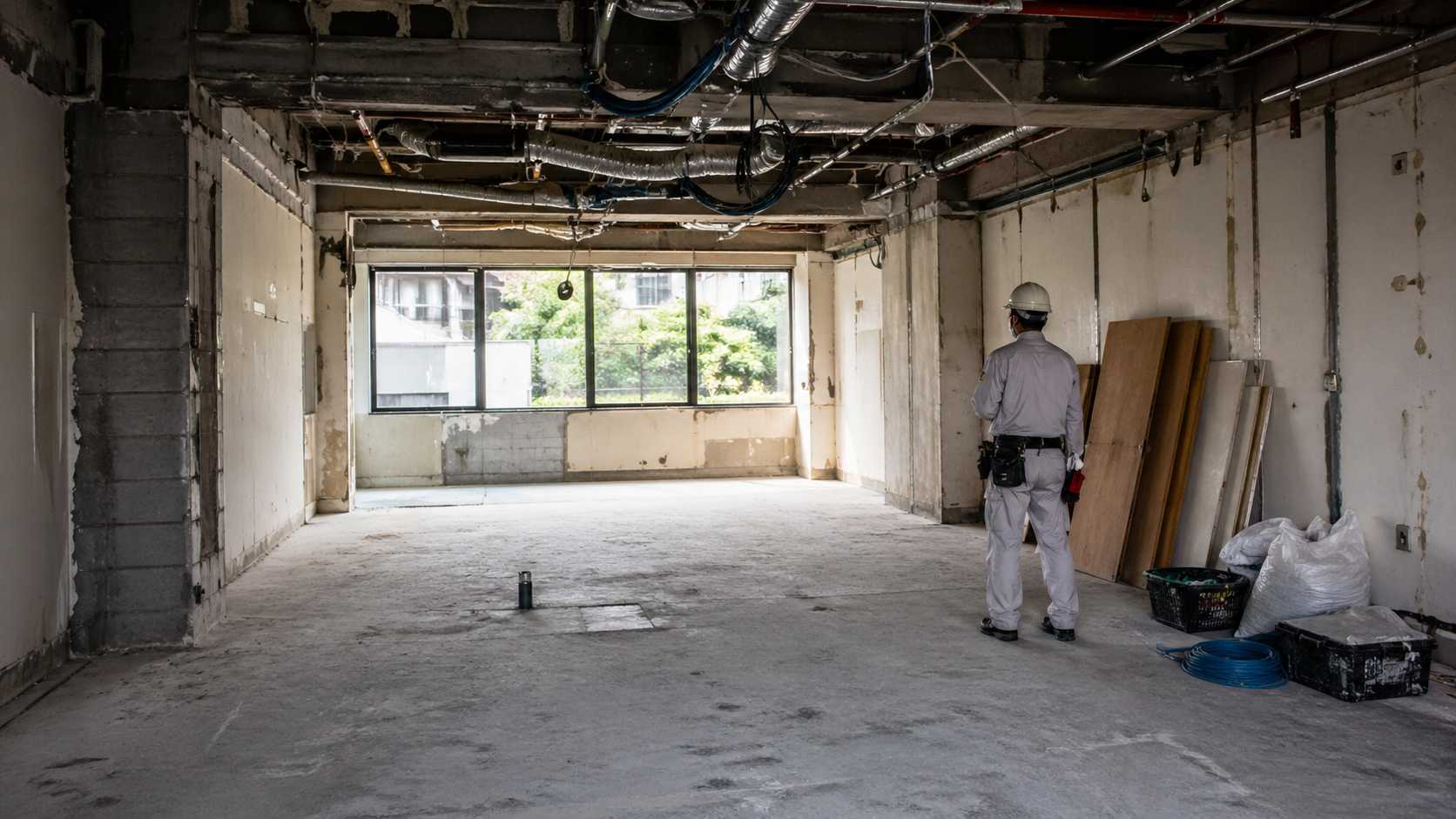 店舗テナントのスケルトン工事後の室内