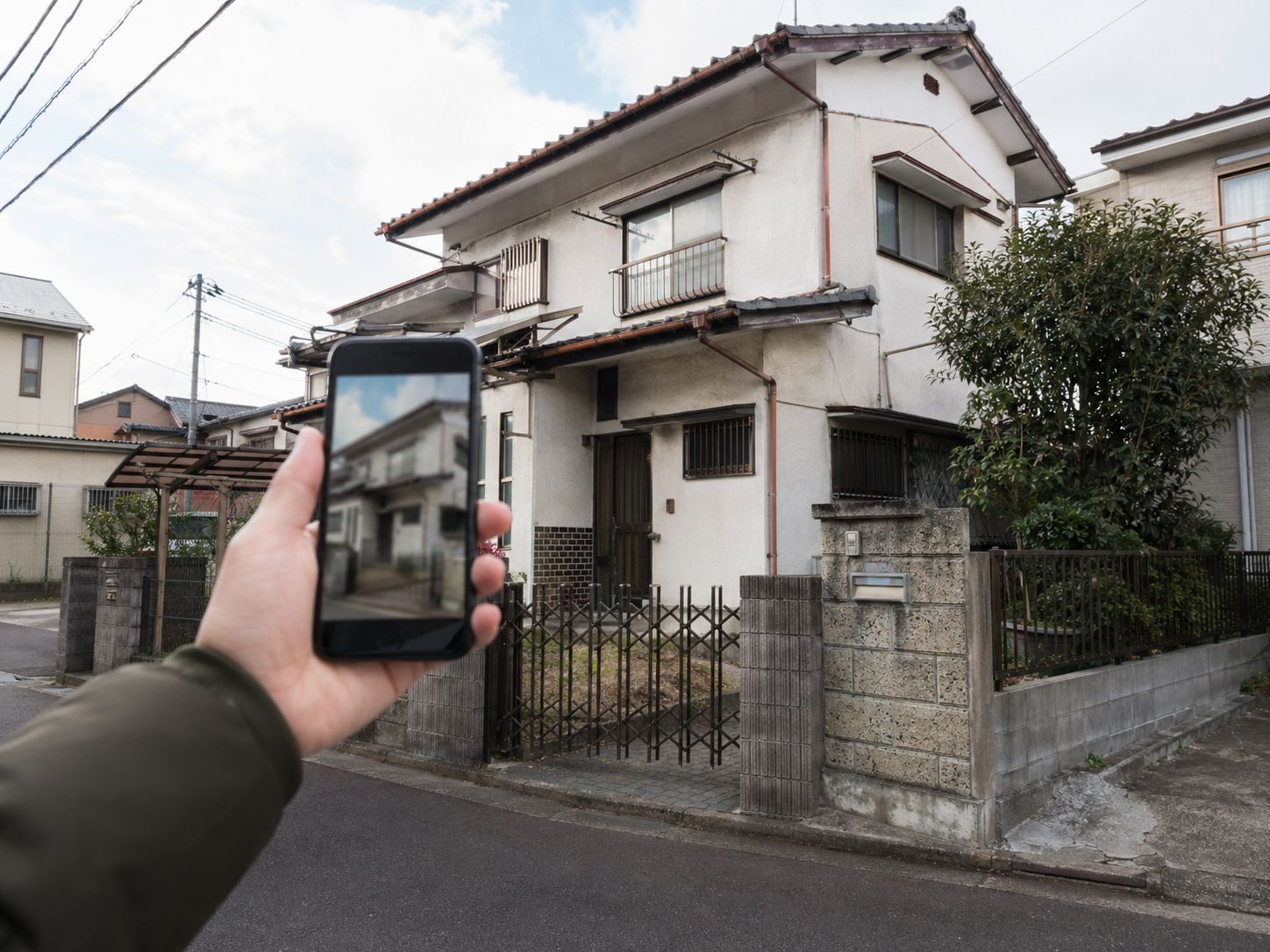 住宅外観をスマートフォンで撮影して相談するイメージ