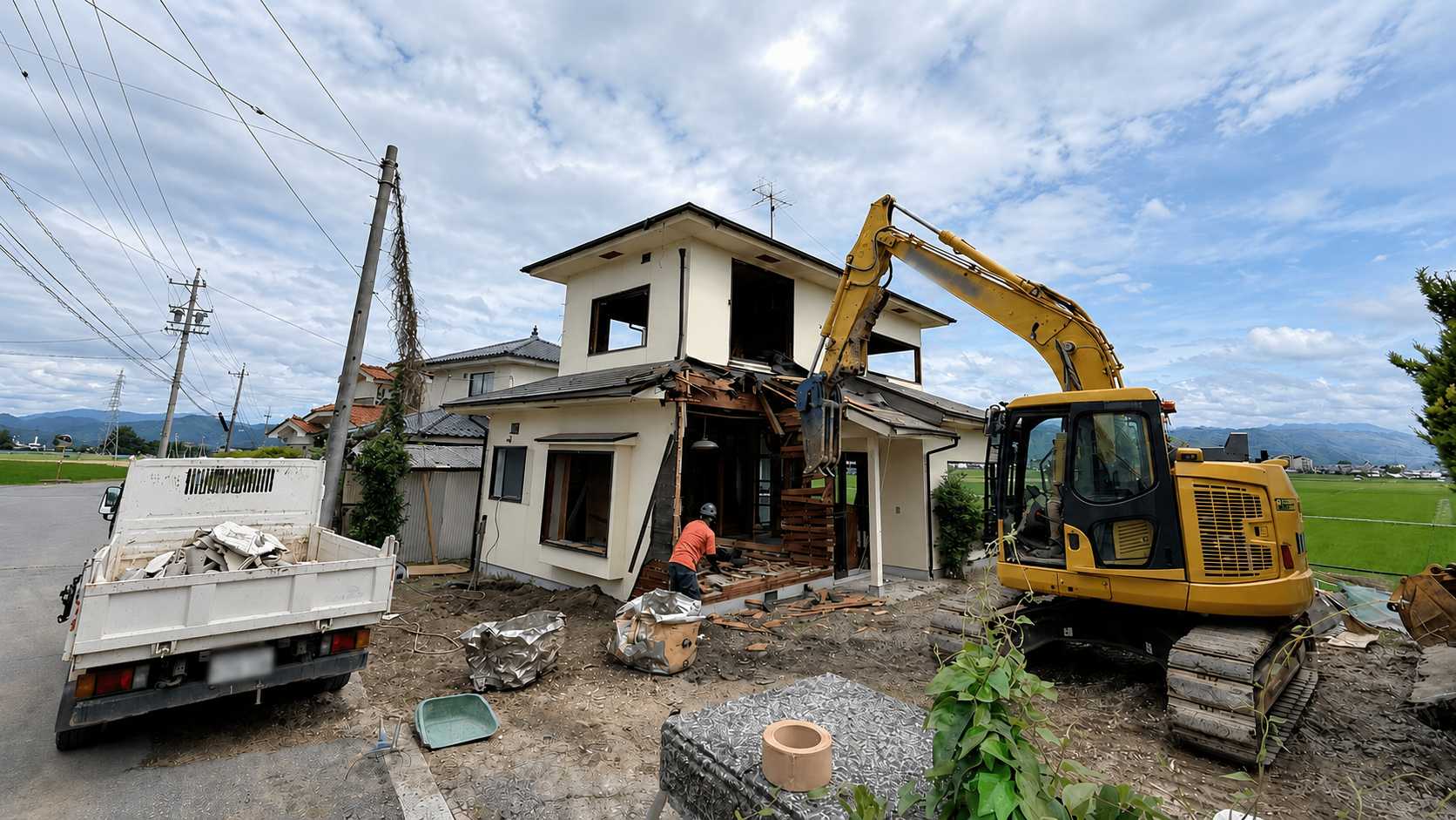 重機を使って住宅解体を進めている実際の現場